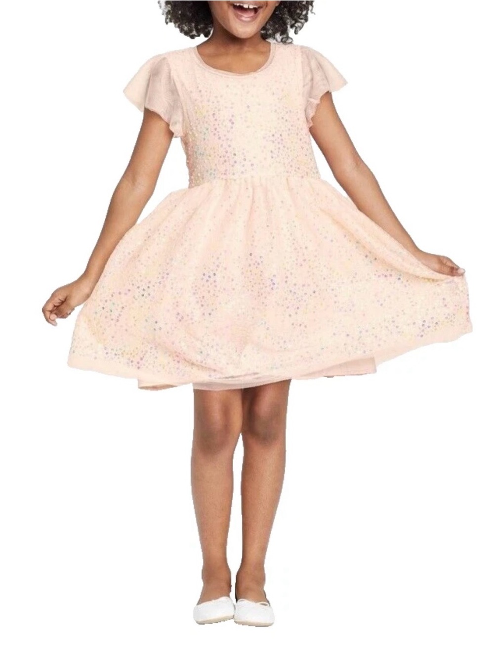Cat & Jack Girls Blush Pink Sequin Tulle Dress Sz 10/12